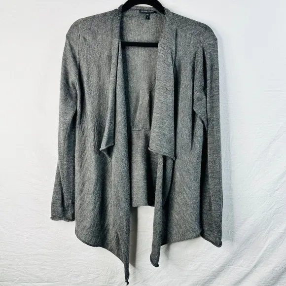 Eileen Fisher Gray Knit Open Front Cardigan Sweater Drape Small Warm