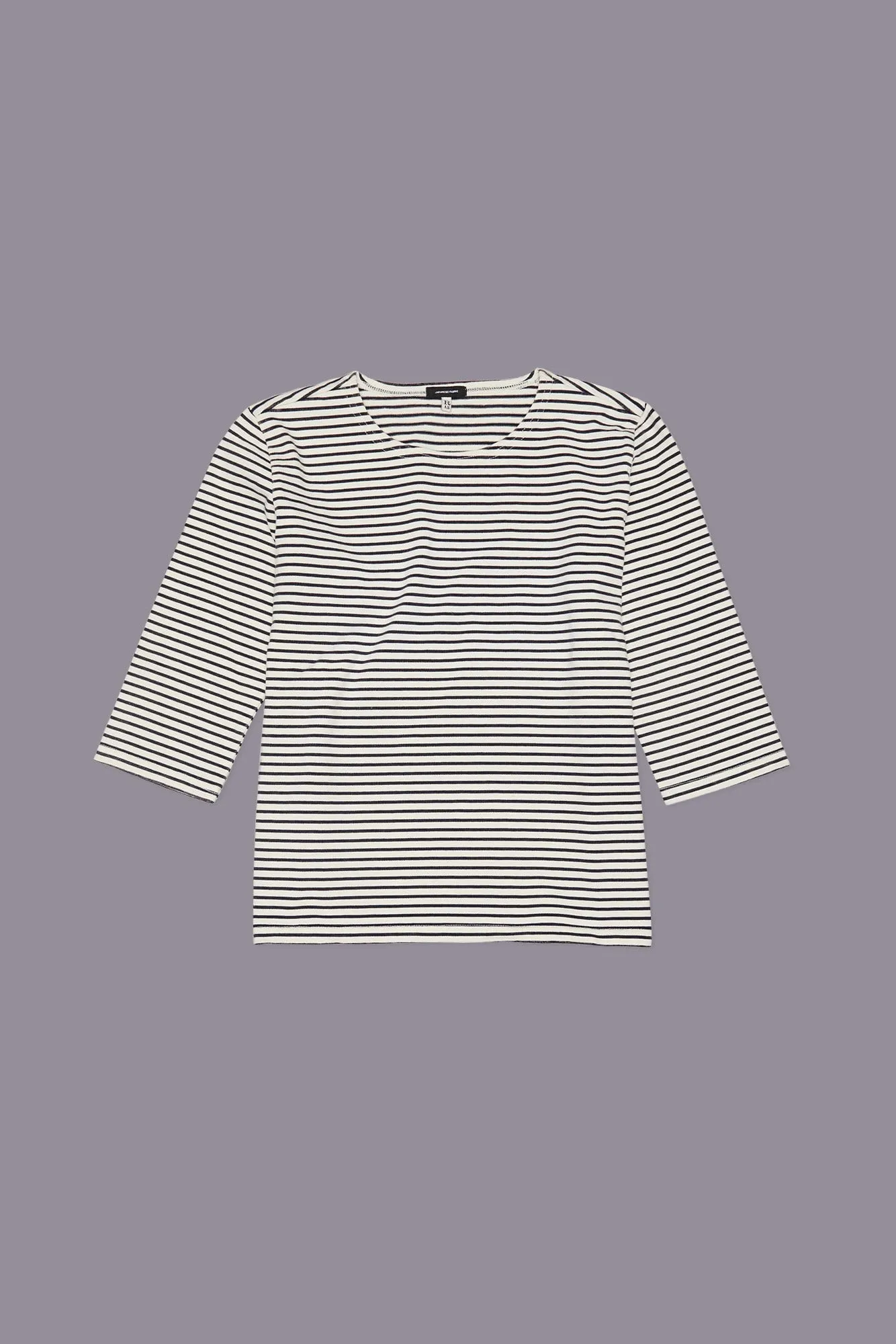 ELBOW SLEEVE STRIPE TEE - NAVY/ECRU NARROW STRIPE