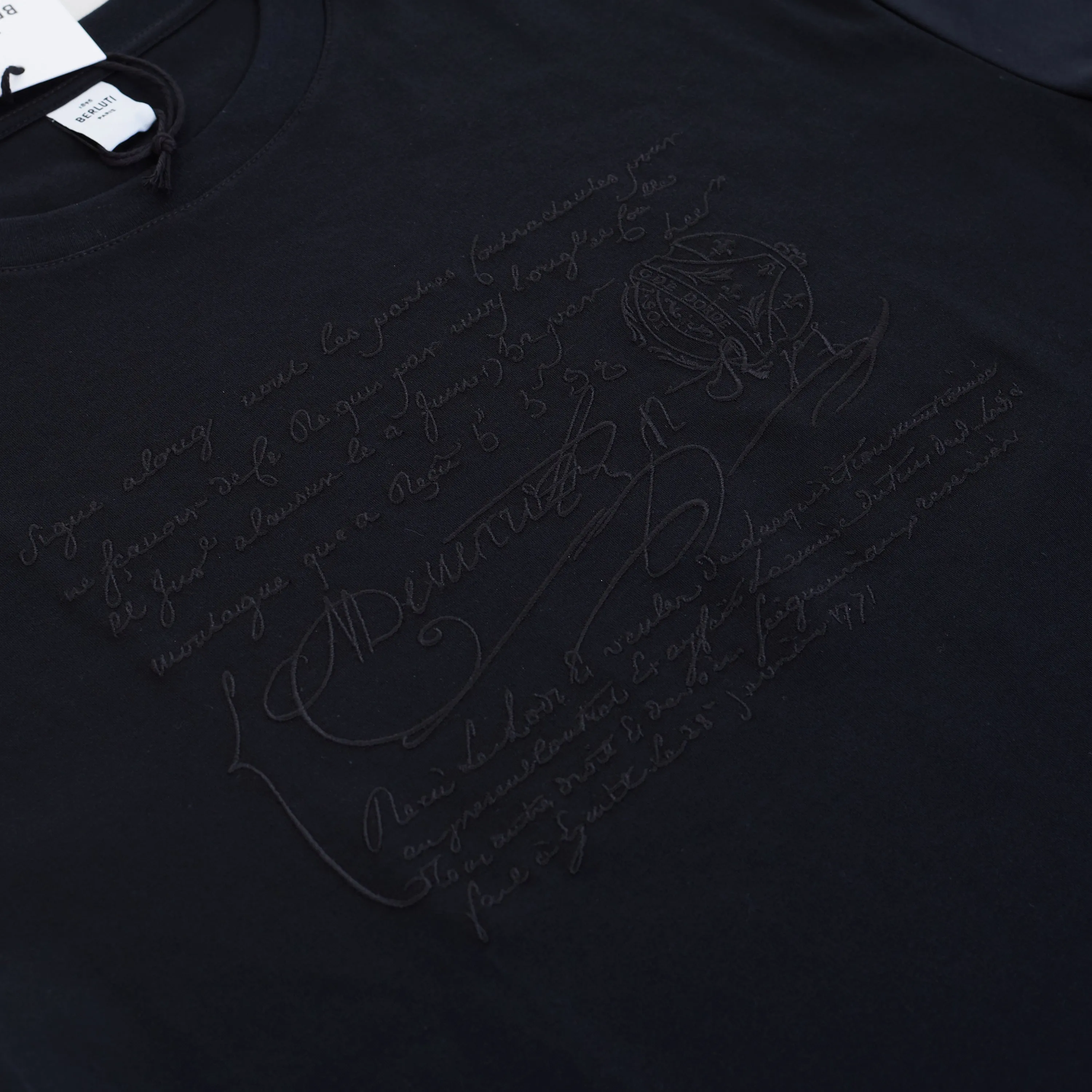 Embroidered Scritto T-shirt In Black Cotton