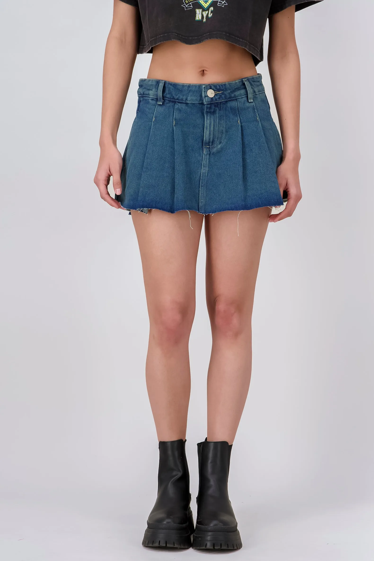 Falda mini denim tableada