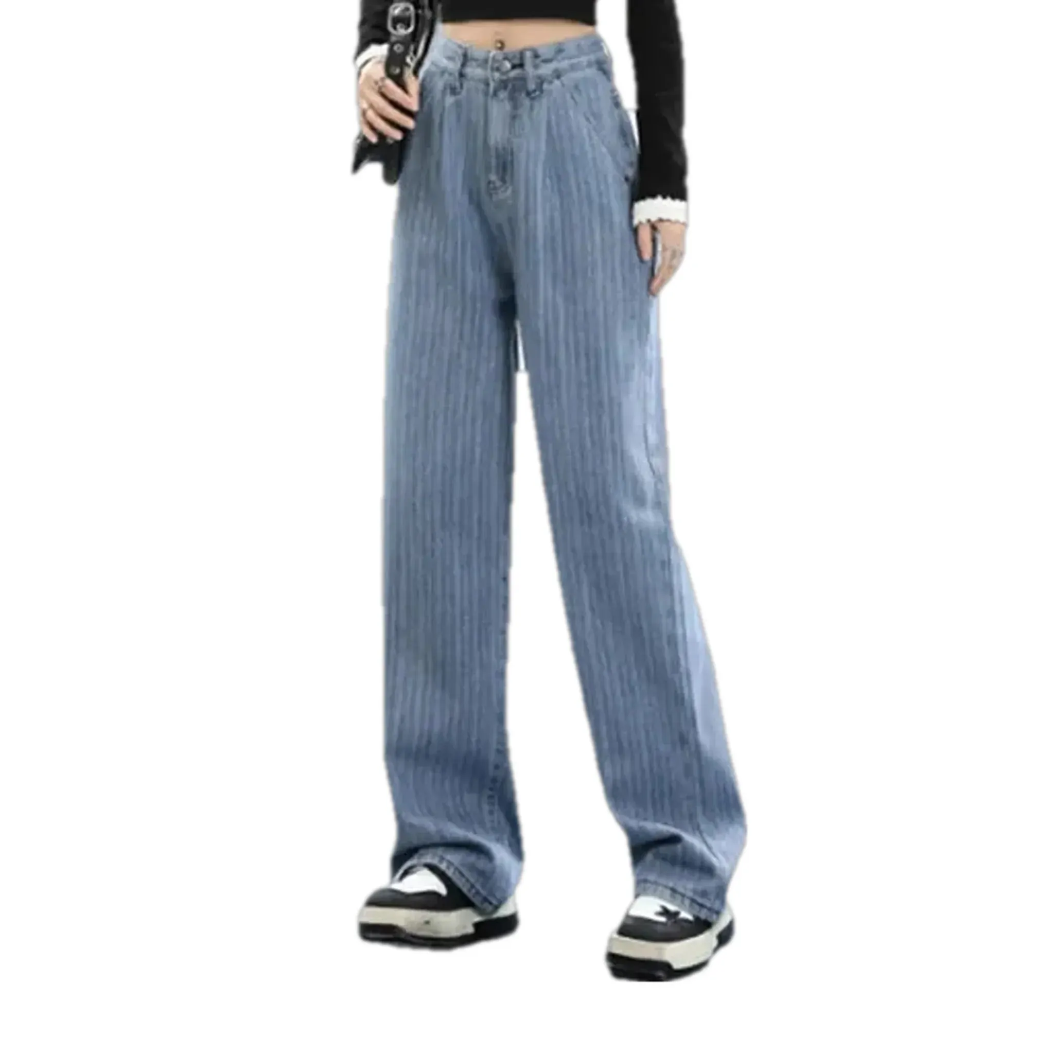 Fashion striped high waist women's jeans