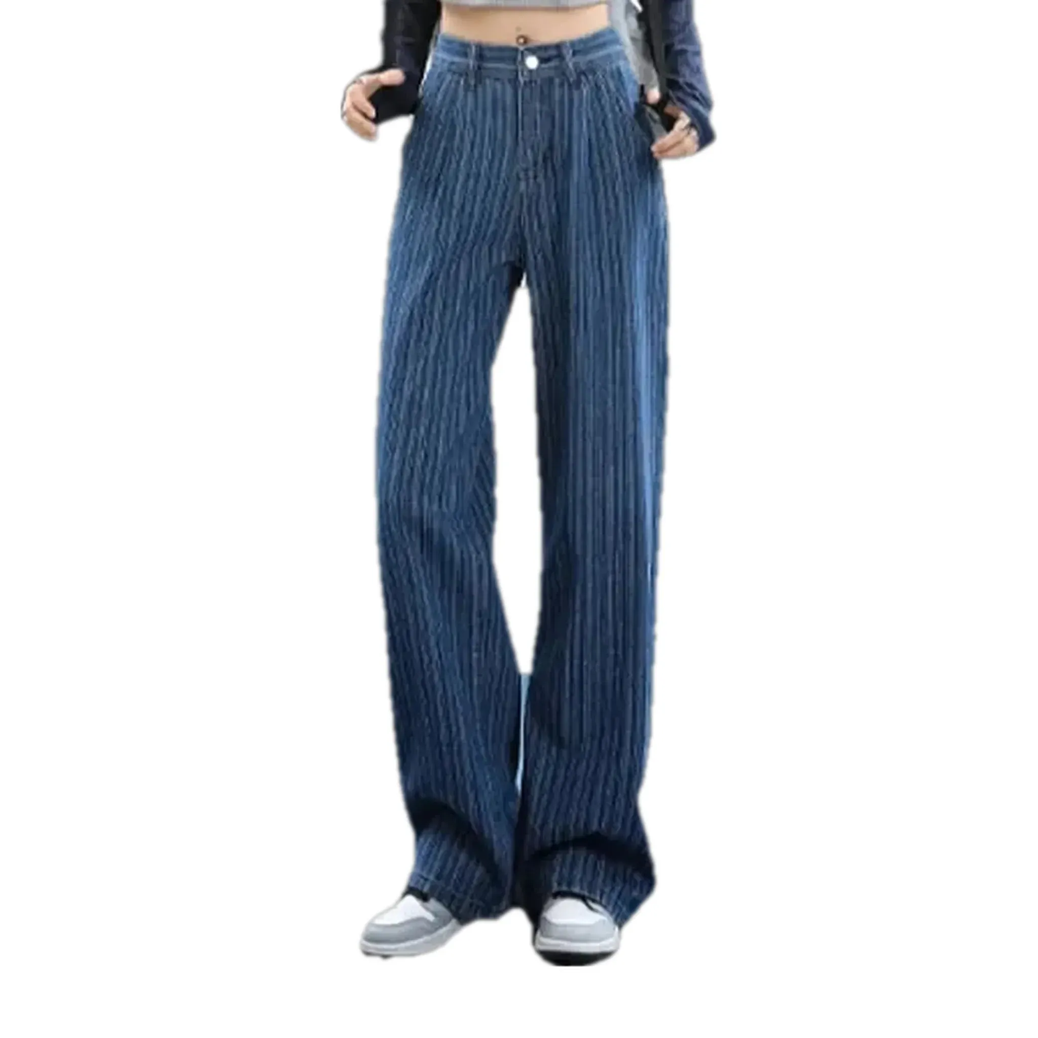 Fashion striped high waist women's jeans