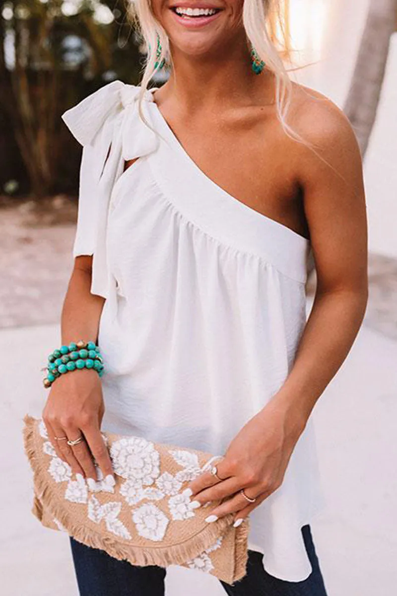 Fashion Sweet Solid One Shoulder Tops(5 Colors)