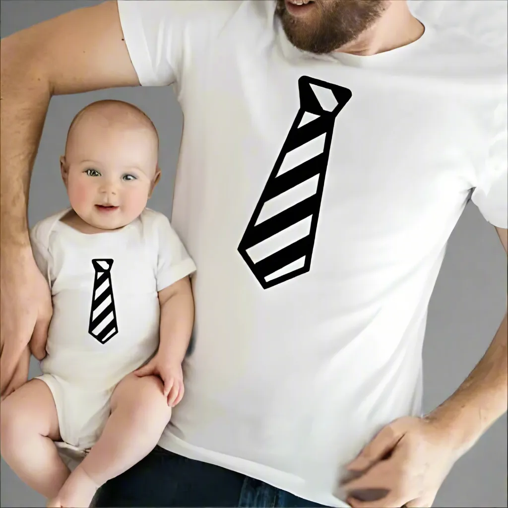 Father & Child Matching Striped Tie T-Shirt Set – Dad and Baby/Toddler Outfits