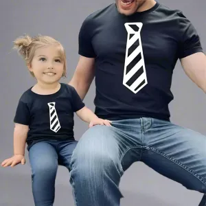 Father & Child Matching Striped Tie T-Shirt Set – Dad and Baby/Toddler Outfits
