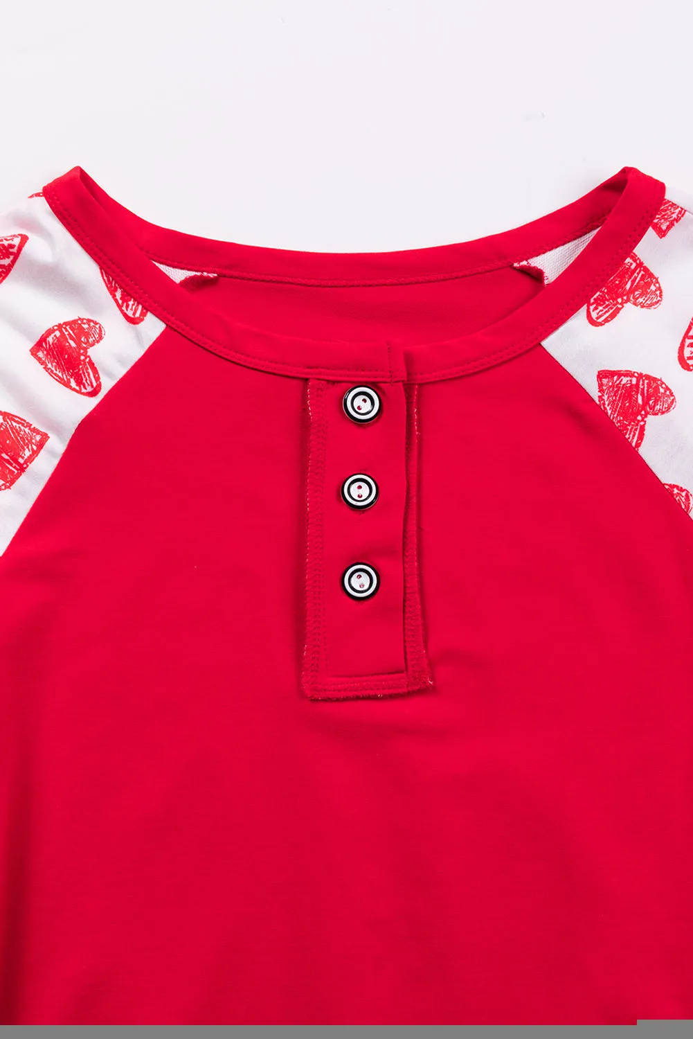 Fiery Red Heart Striped Raglan Sleeve Henley Top