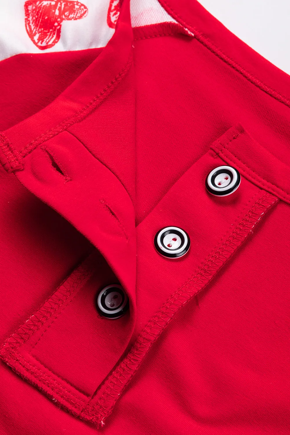 Fiery Red Heart Striped Raglan Sleeve Henley Top