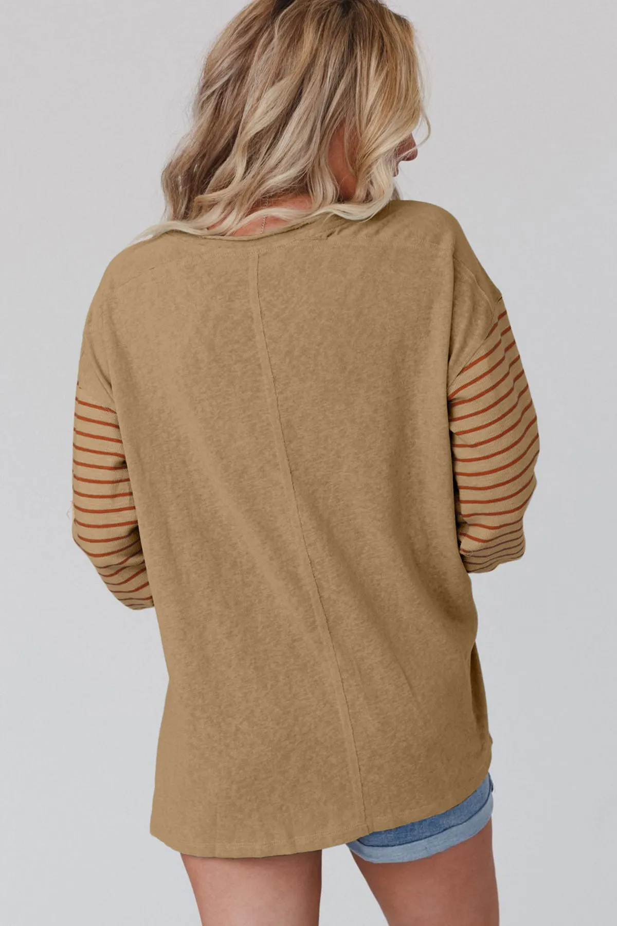 Flaxen Green Colorblock Striped Bishop Sleeve Top