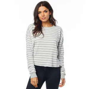 FOX WOMENS STRIPED OUT LS THERMAL CROP TOP [WHITE]