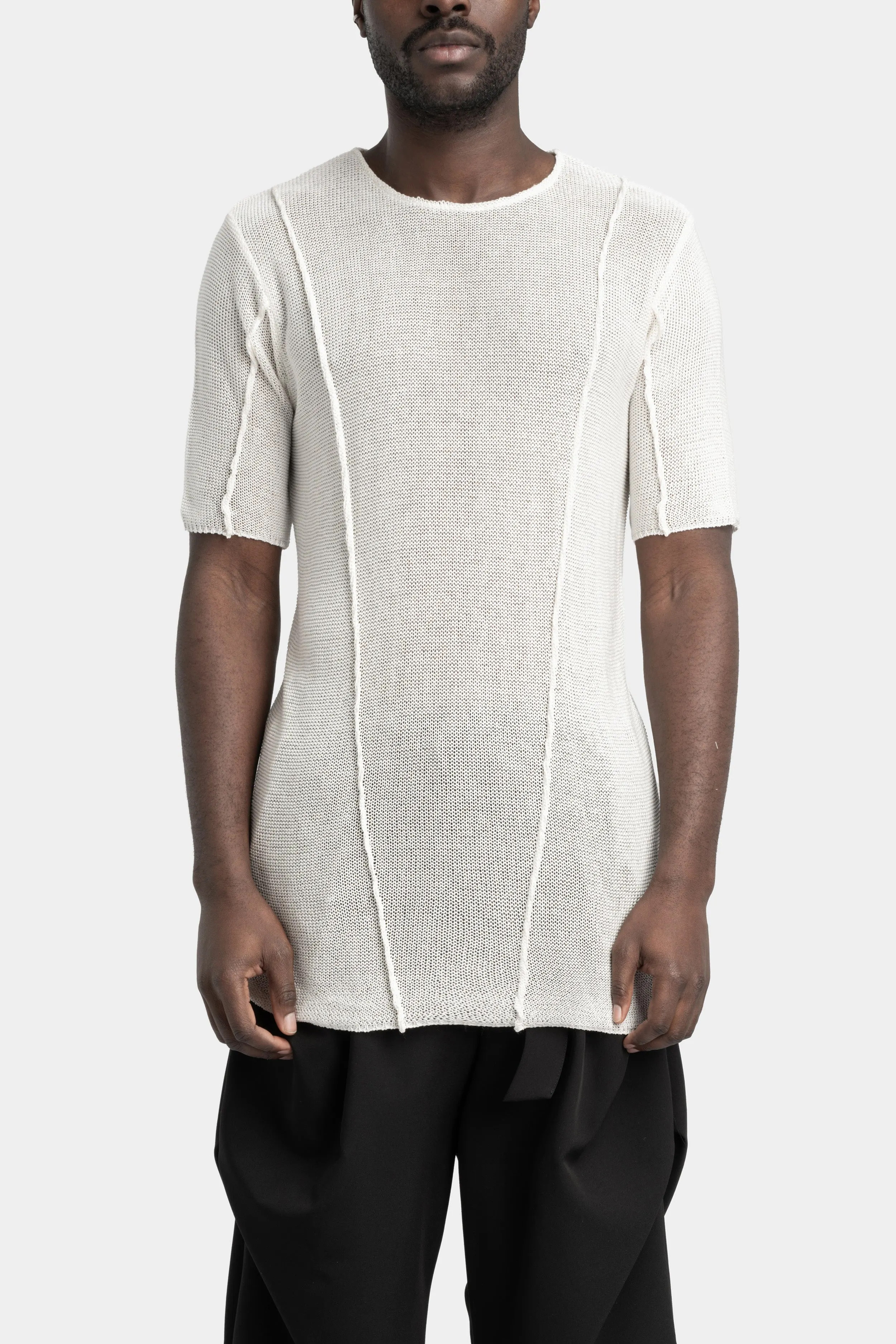 Front seams knit tee, White