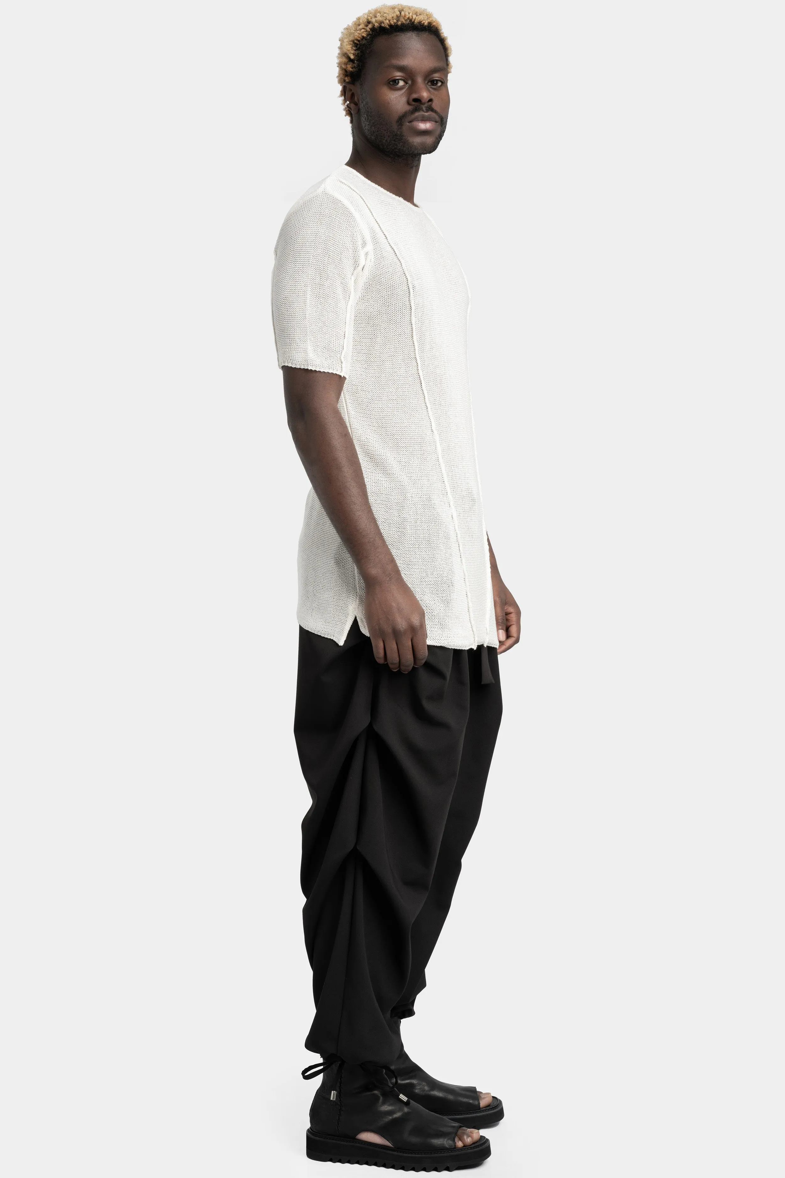 Front seams knit tee, White