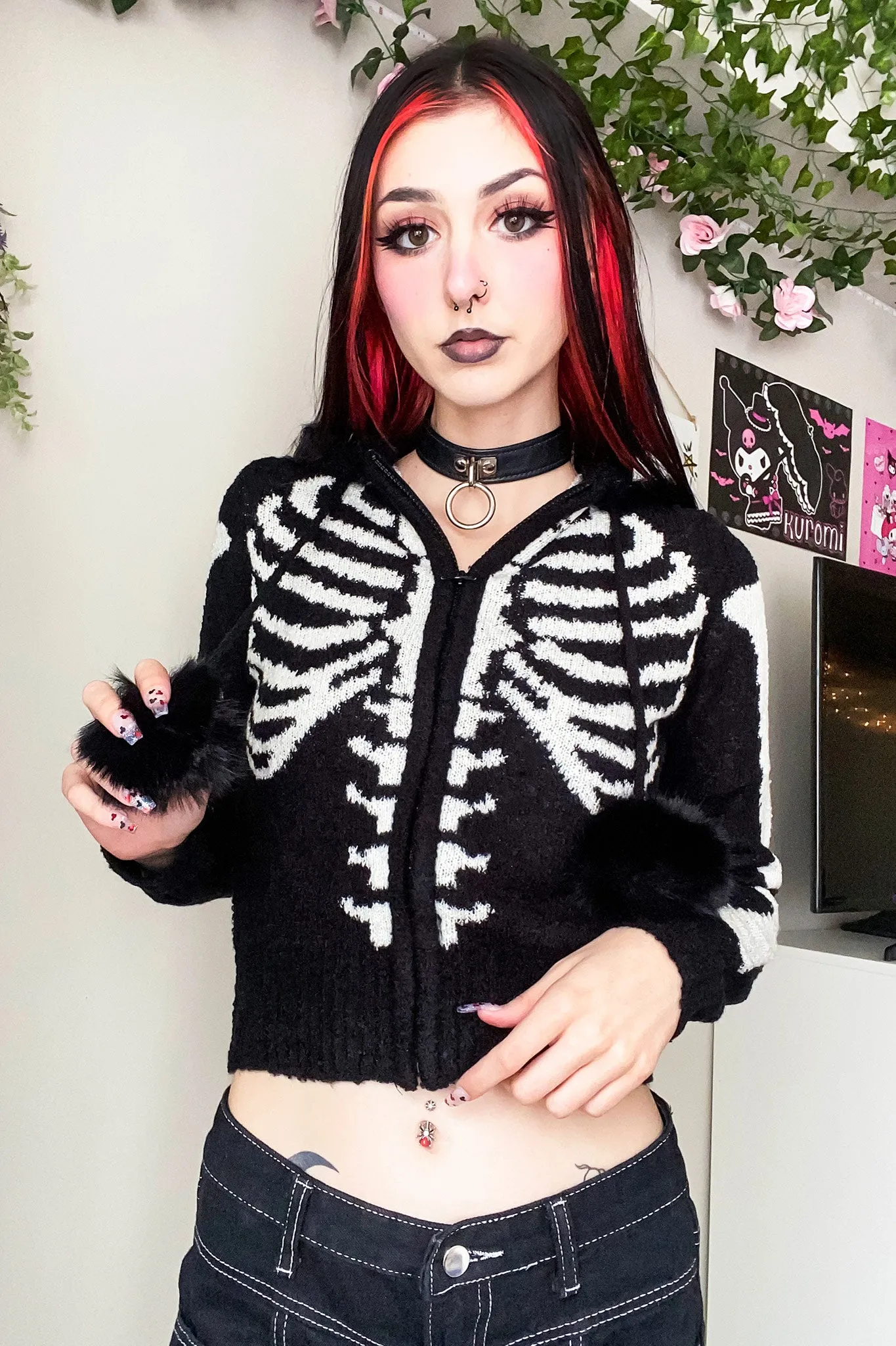Gimme Bones Fuzzy Zip Crop Hoodie