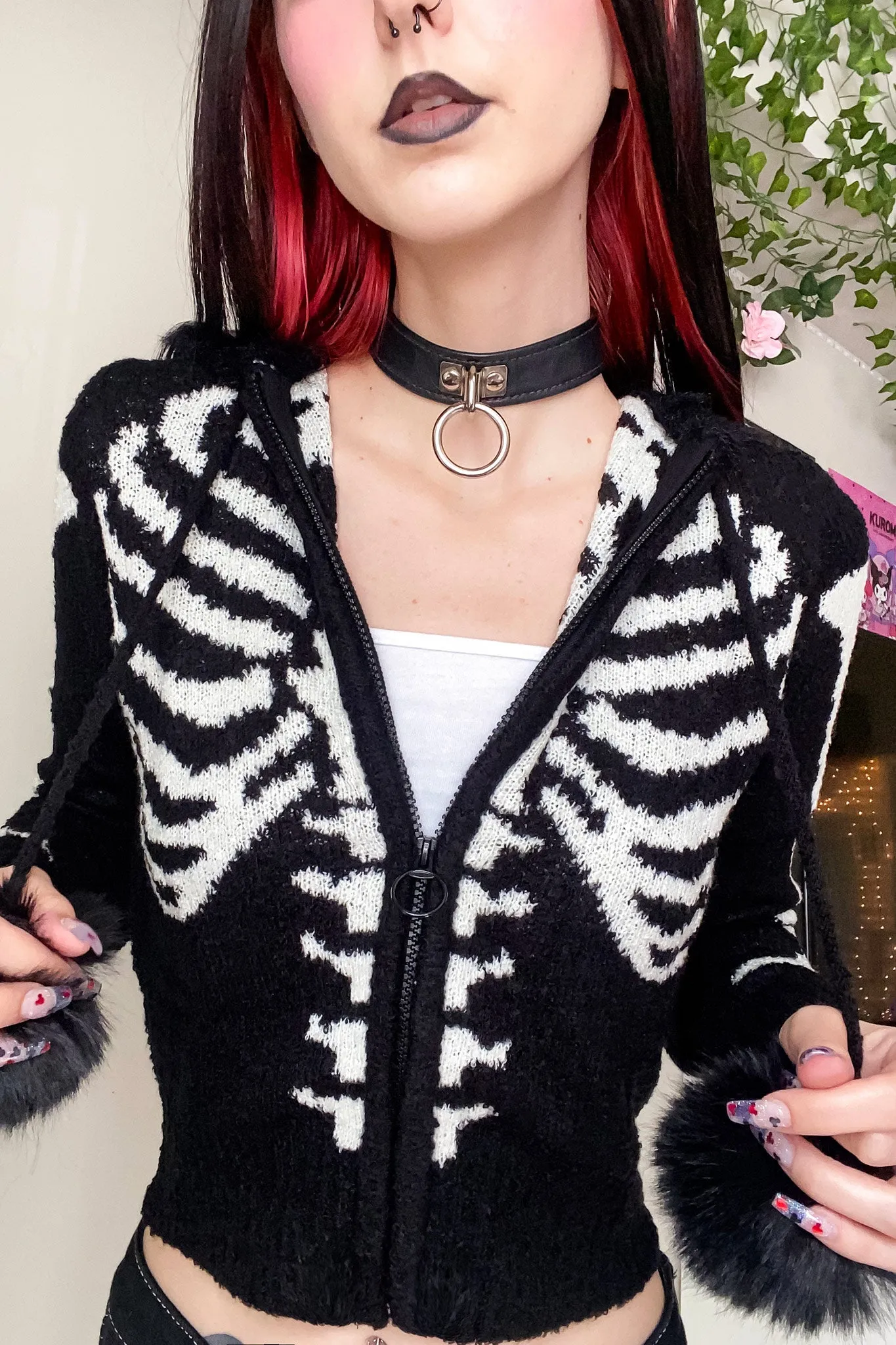 Gimme Bones Fuzzy Zip Crop Hoodie