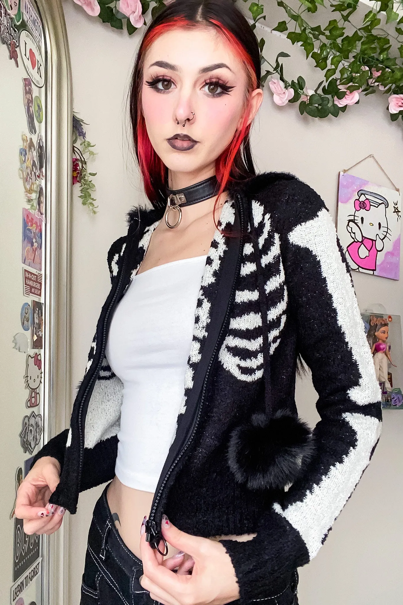 Gimme Bones Fuzzy Zip Crop Hoodie