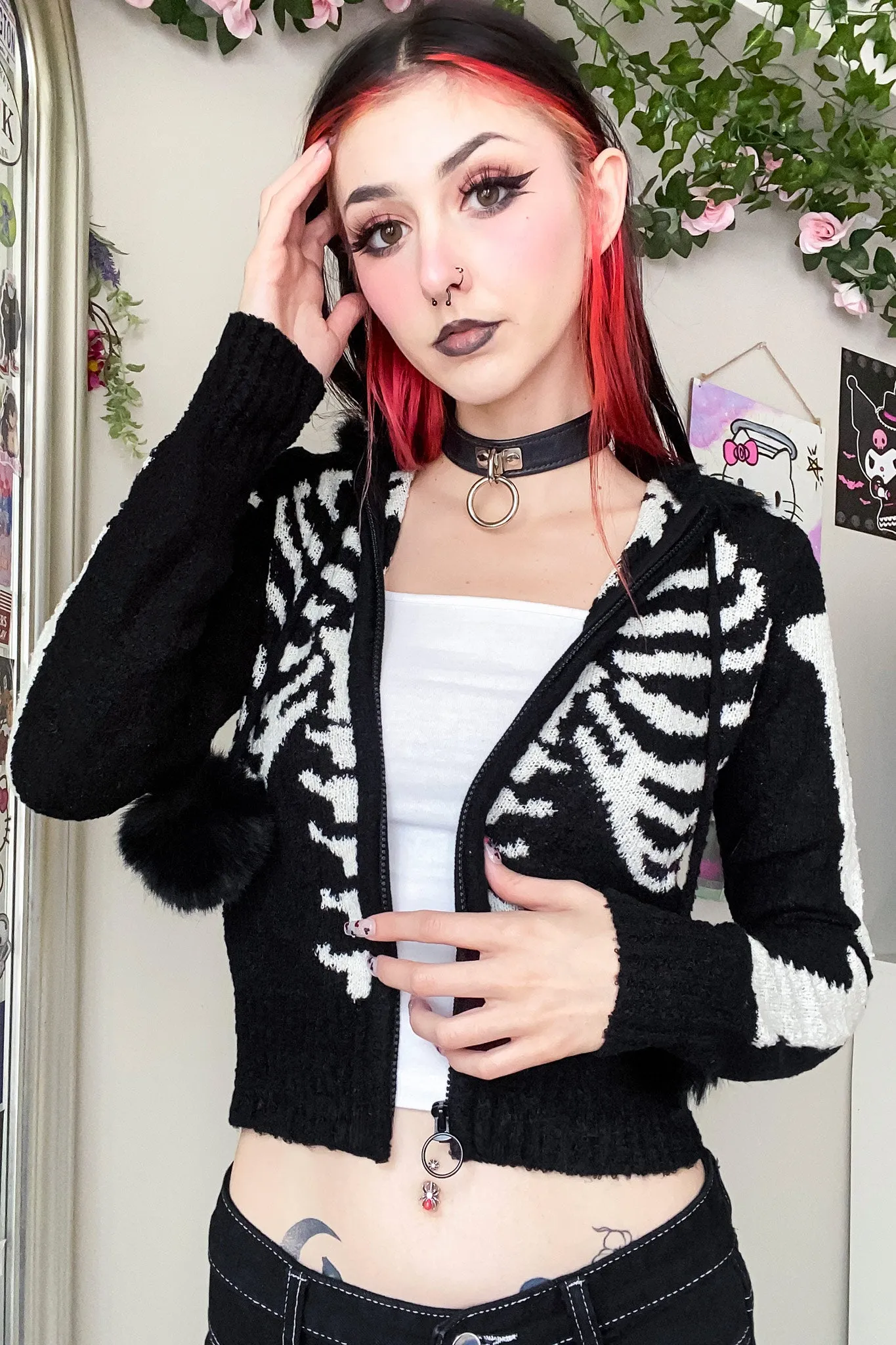 Gimme Bones Fuzzy Zip Crop Hoodie