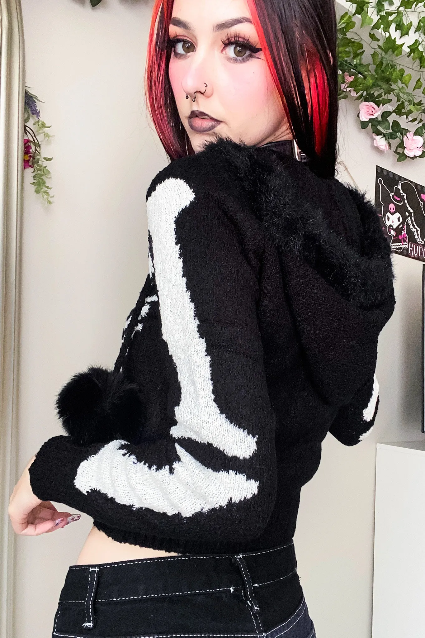 Gimme Bones Fuzzy Zip Crop Hoodie