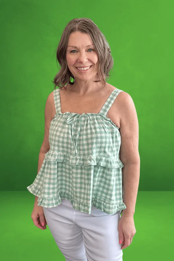 Gingham Tie Front Babydoll Tank