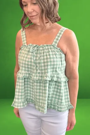 Gingham Tie Front Babydoll Tank