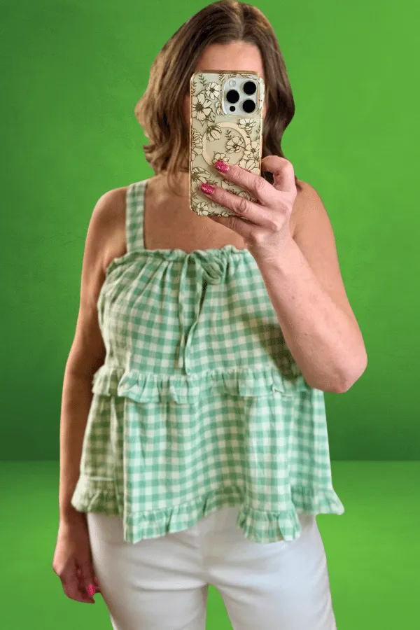Gingham Tie Front Babydoll Tank