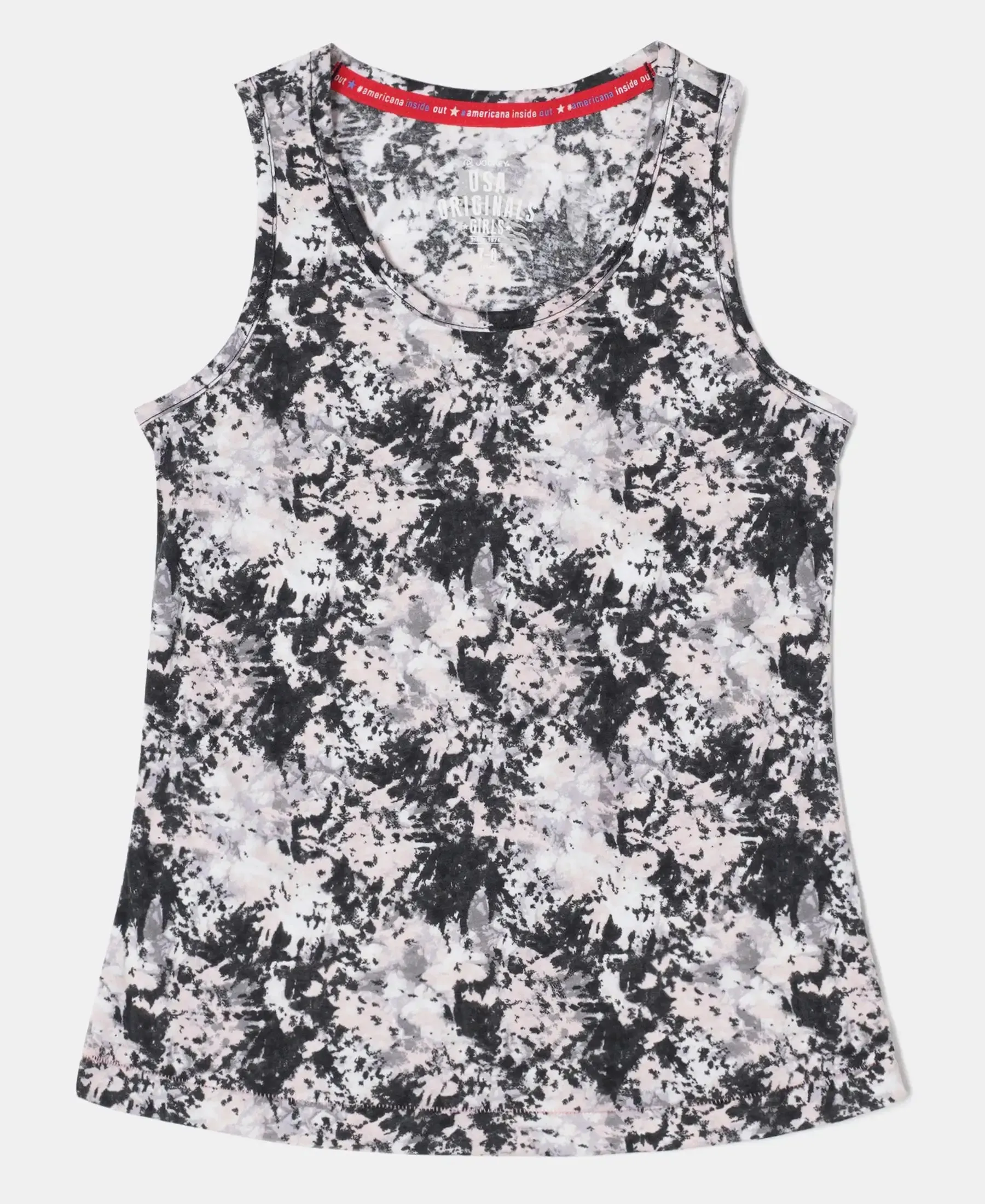 Girl's Super Combed Cotton Printed Tank Top - Black Printed