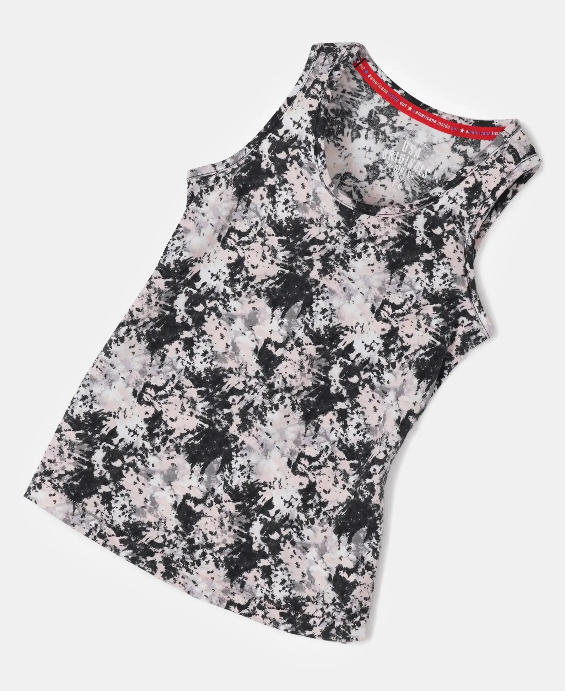 Girl's Super Combed Cotton Printed Tank Top - Black Printed