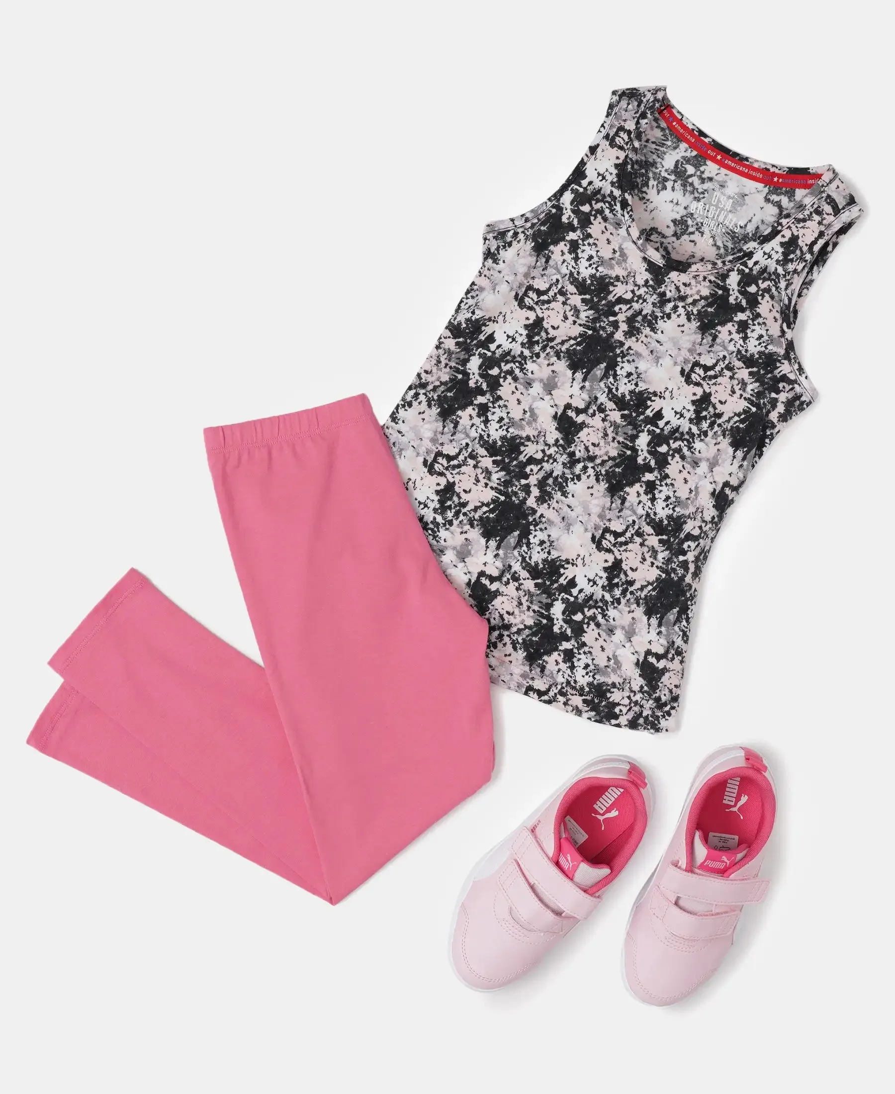Girl's Super Combed Cotton Printed Tank Top - Black Printed