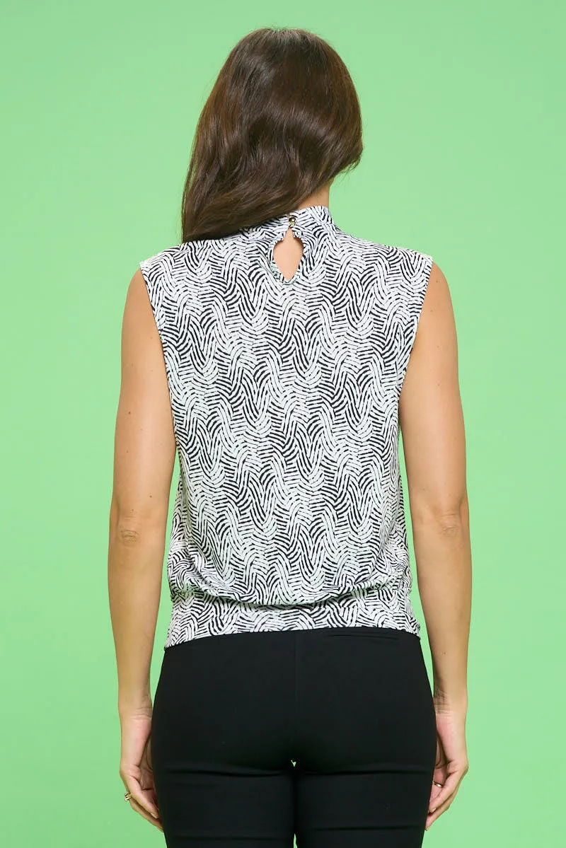 GOLD CHAIN BANDED HEM MOCKNECK SLEEVELESS TANK