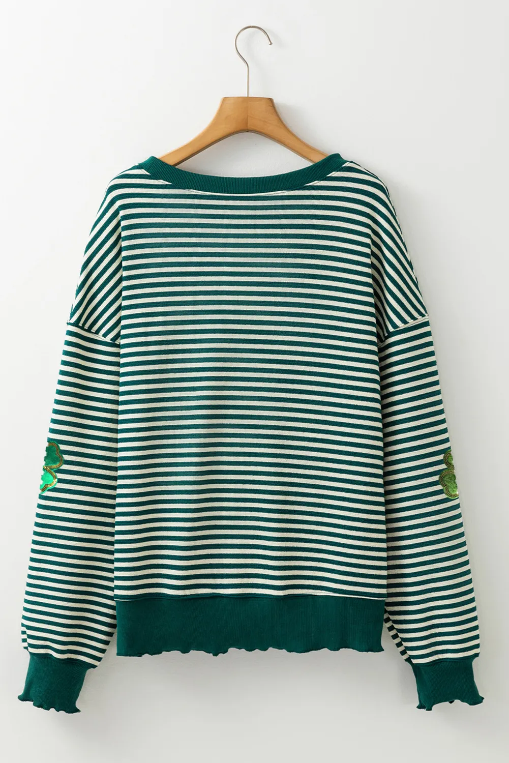 Green Stripe Four Leaf Clover Pattern St Patricks Drop Shoulder Sweatshirt