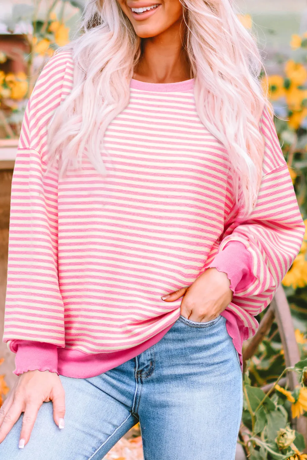 Green Stripe Nutcracker Doll Patched Drop Shoulder Long Sleeve Top