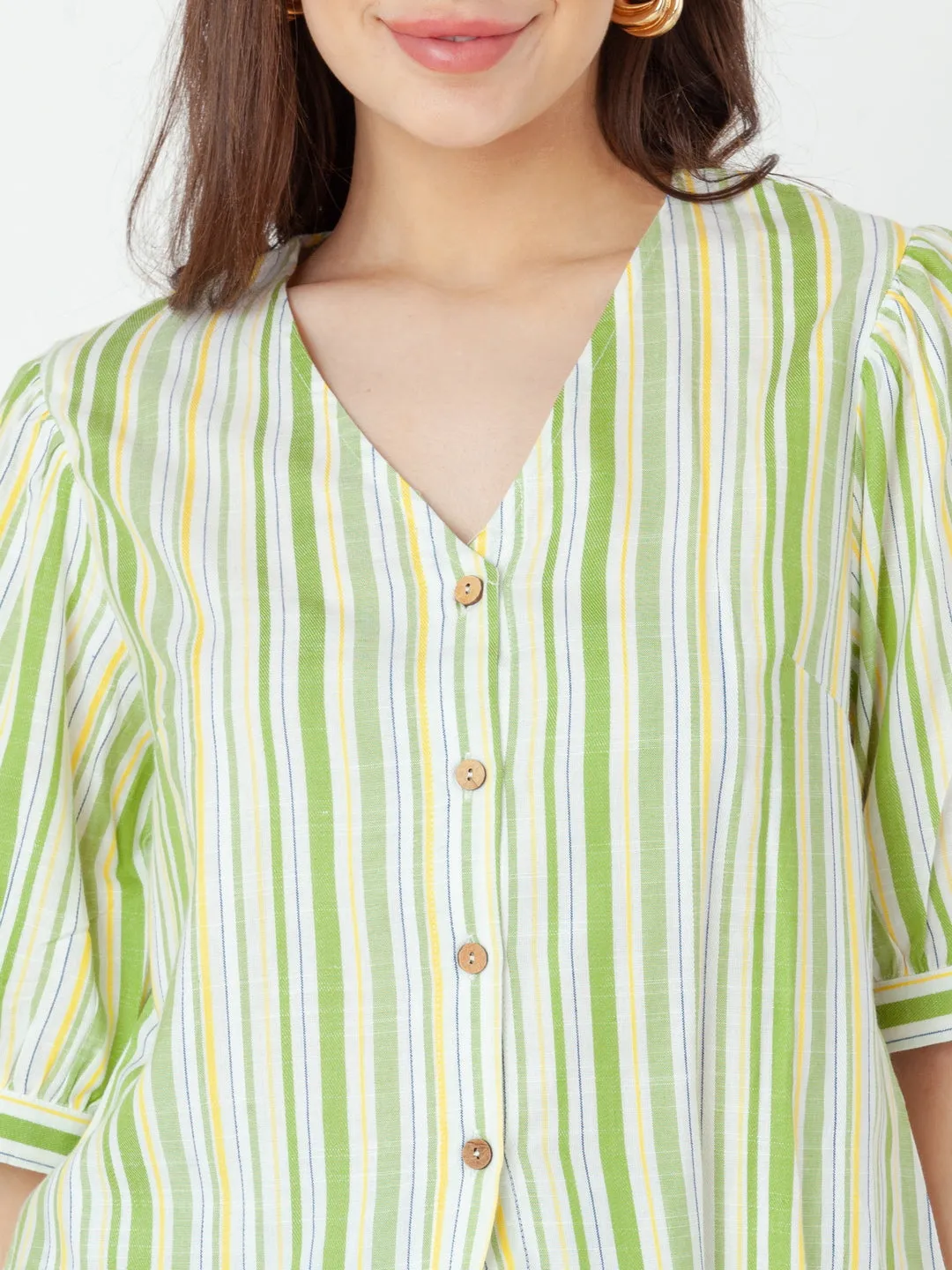 Green Striped Regular Top