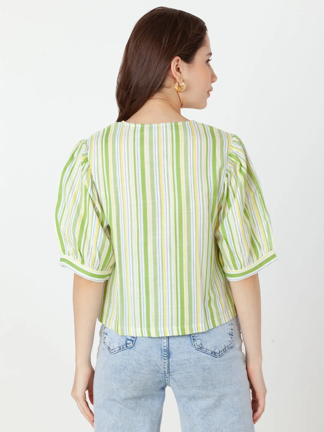 Green Striped Regular Top