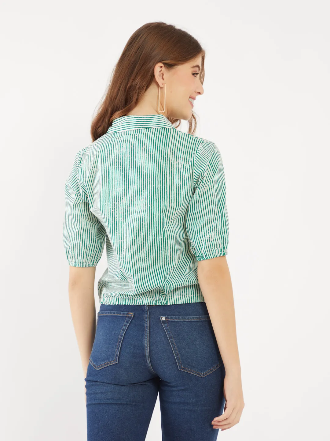 Green Striped Tie-Up Top
