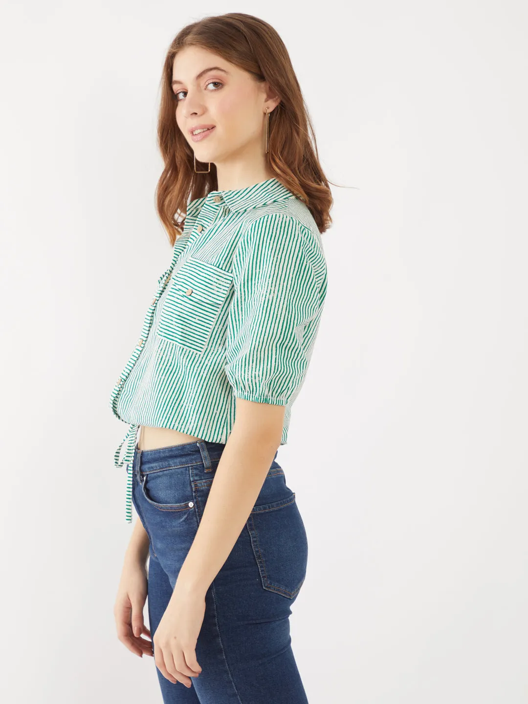 Green Striped Tie-Up Top