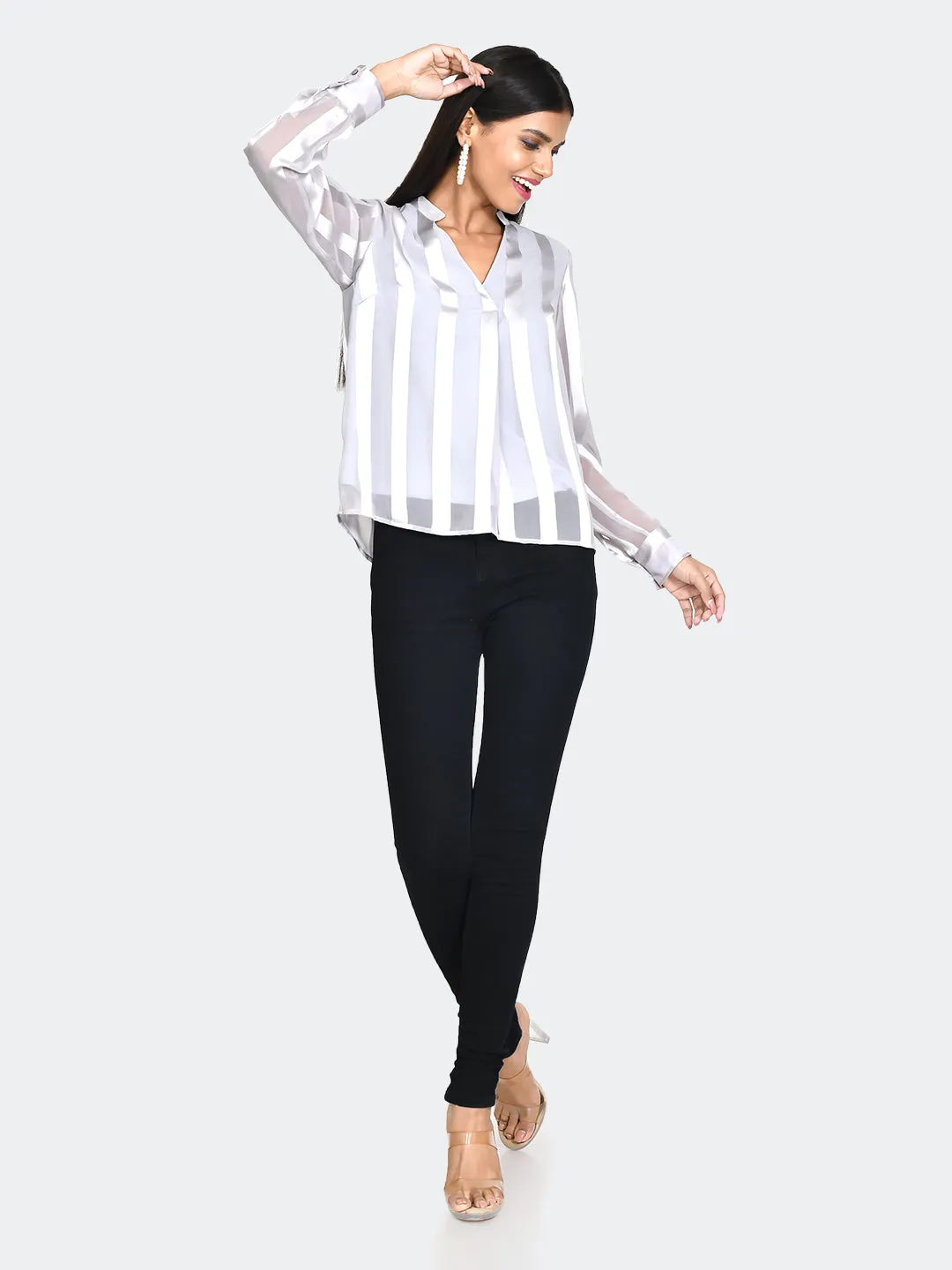Grey Striped Straight Top
