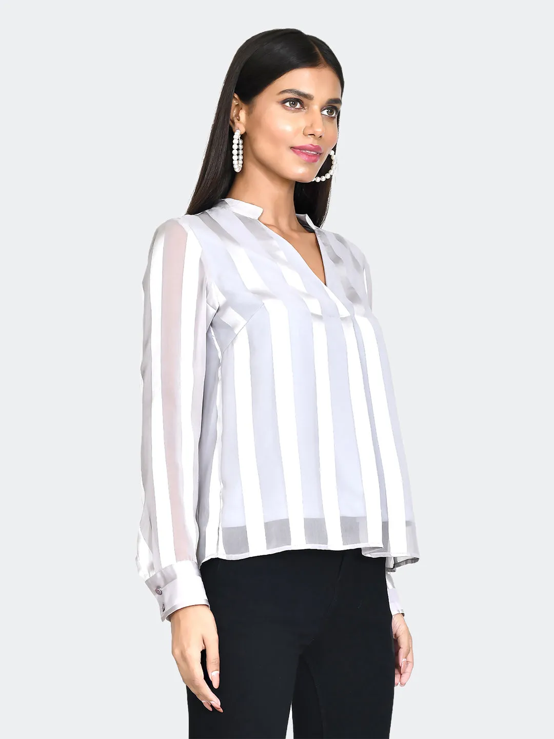 Grey Striped Straight Top