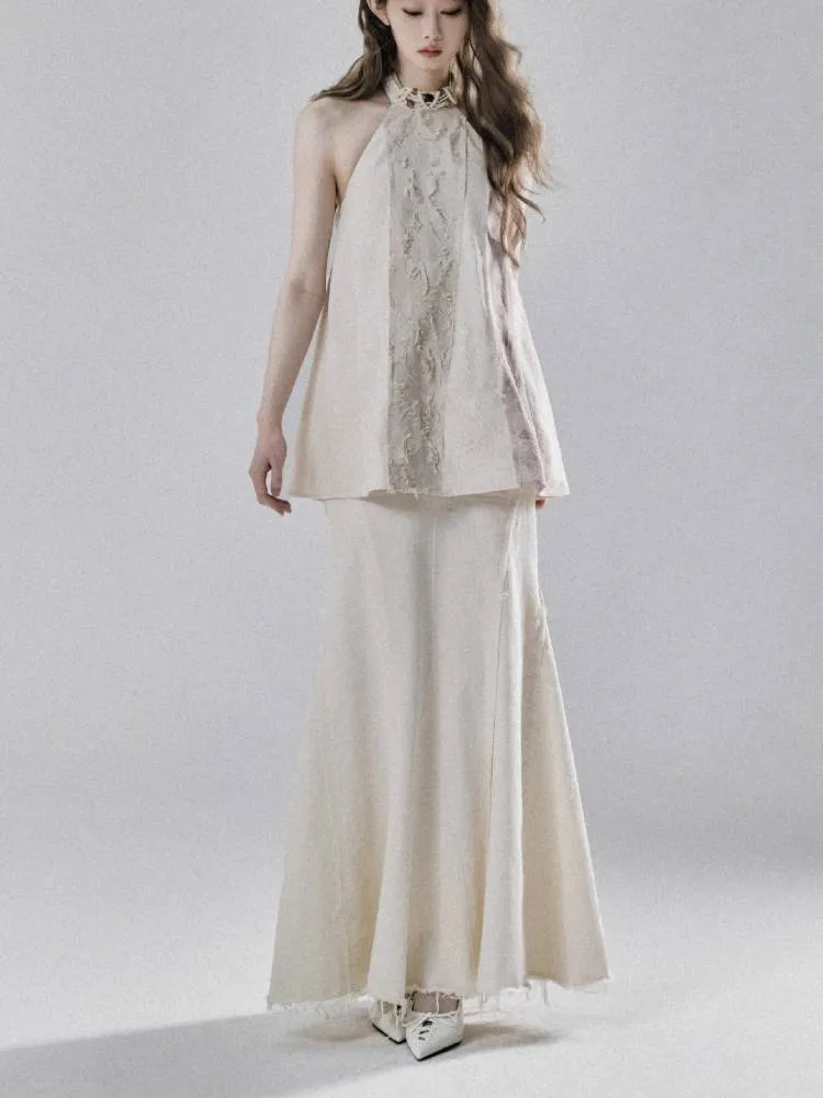 halter neck sleeveless off-shoulder T-shirt