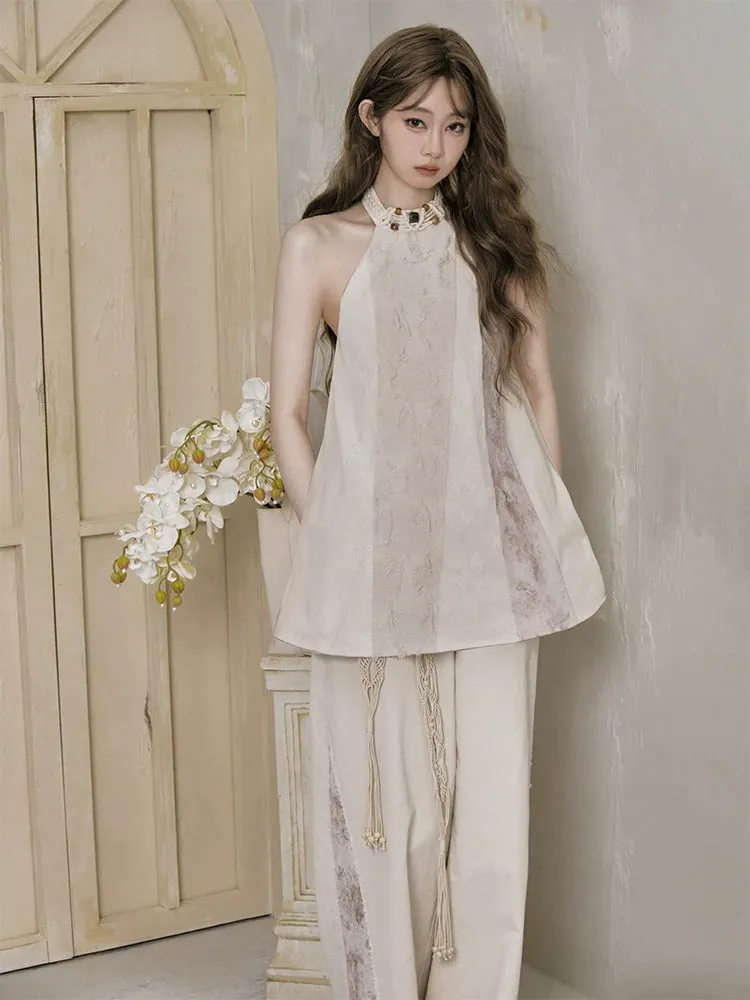 halter neck sleeveless off-shoulder T-shirt