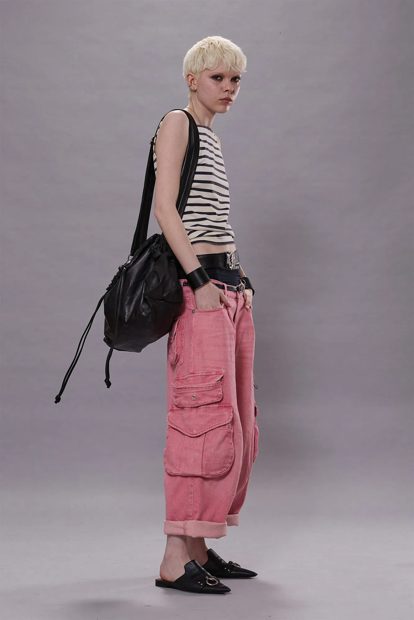 HALTER STRIPE TEE - NAVY/ECRU WIDE STRIPE