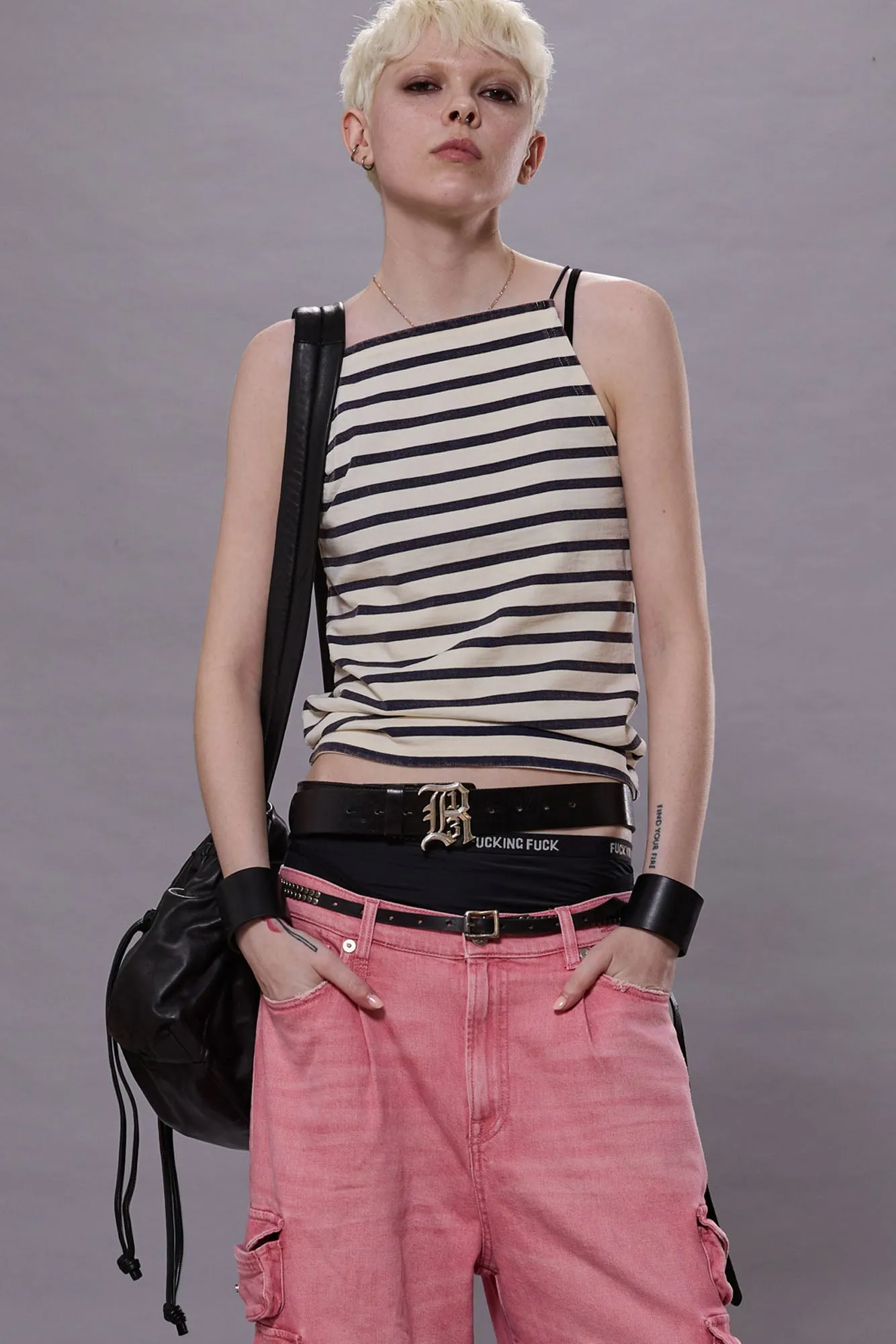 HALTER STRIPE TEE - NAVY/ECRU WIDE STRIPE