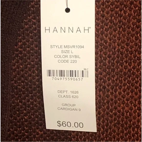 HANNAH Colorblock Open Front Women's BROWN And ORANGE Cardigan Size LARGE