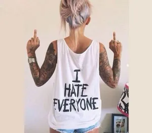 Harajuku Women I HATE EVERYONE TOPSWomen hip hop Streetwear tees Design Graphic Tee For Female