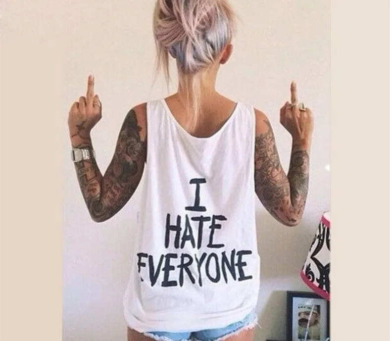 Harajuku Women I HATE EVERYONE TOPSWomen hip hop Streetwear tees Design Graphic Tee For Female