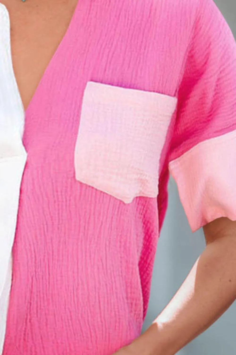 Hazel Blues® |  Color Block Textured Johnny Collar Blouse