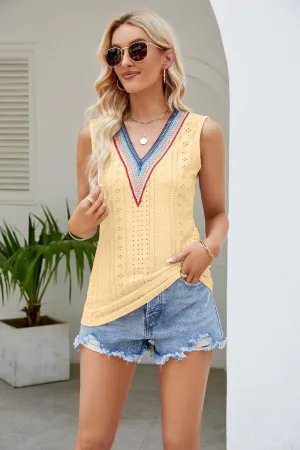 Hazel Blues® |  Contrast V-Neck Eyelet Tank