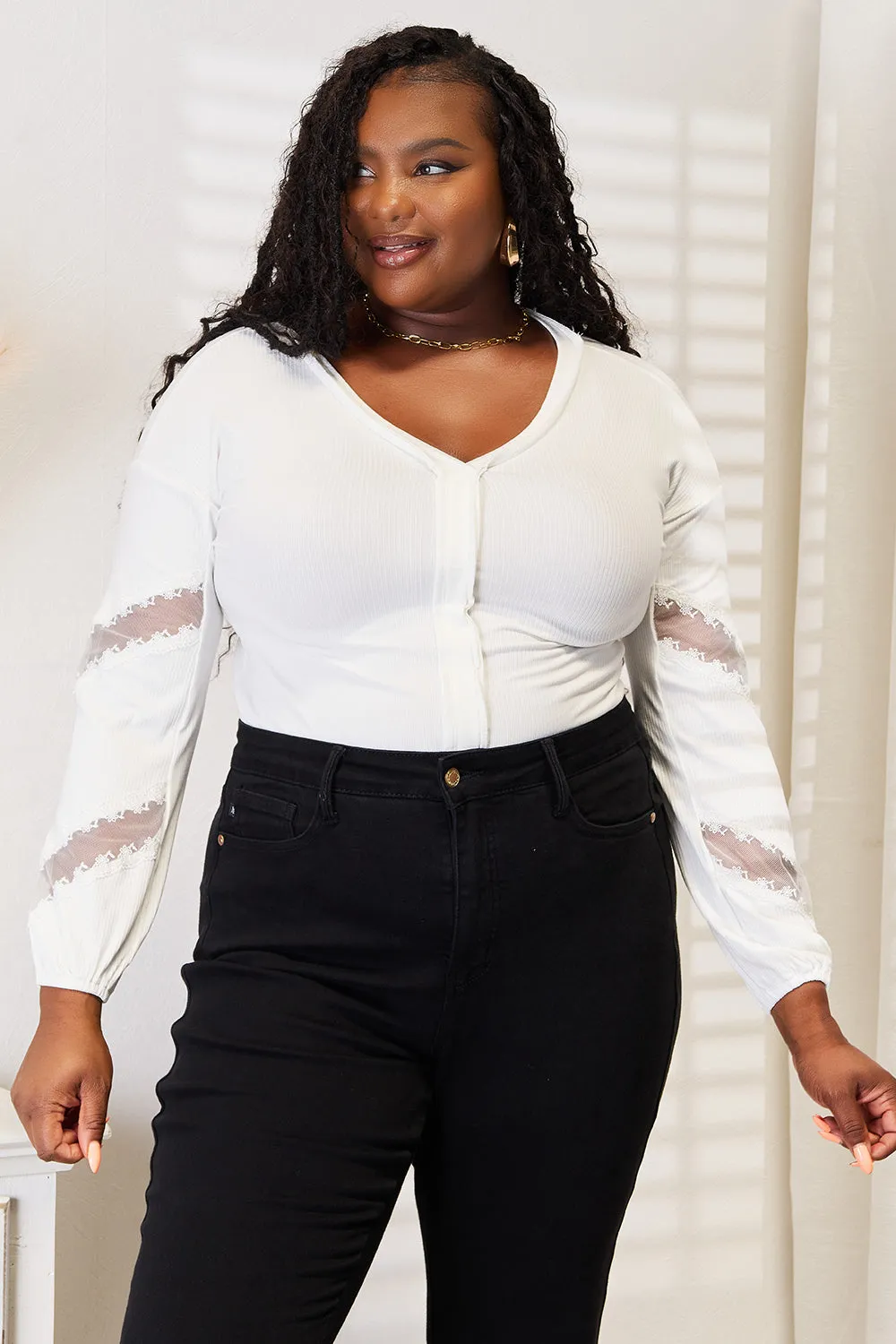 Hazel Blues® |  Double Take V-Neck Dropped Shoulder Blouse
