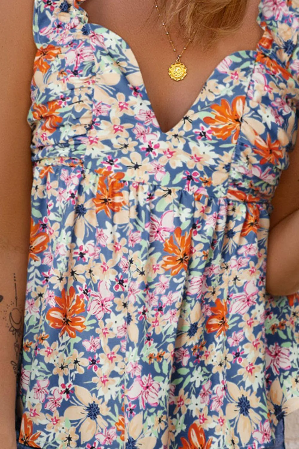 Hazel Blues® |  Floral Smocked Cap Sleeve Top