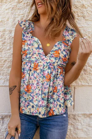 Hazel Blues® |  Floral Smocked Cap Sleeve Top