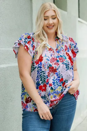 Hazel Blues® | Floral Smocked Flutter Sleeve Blouse