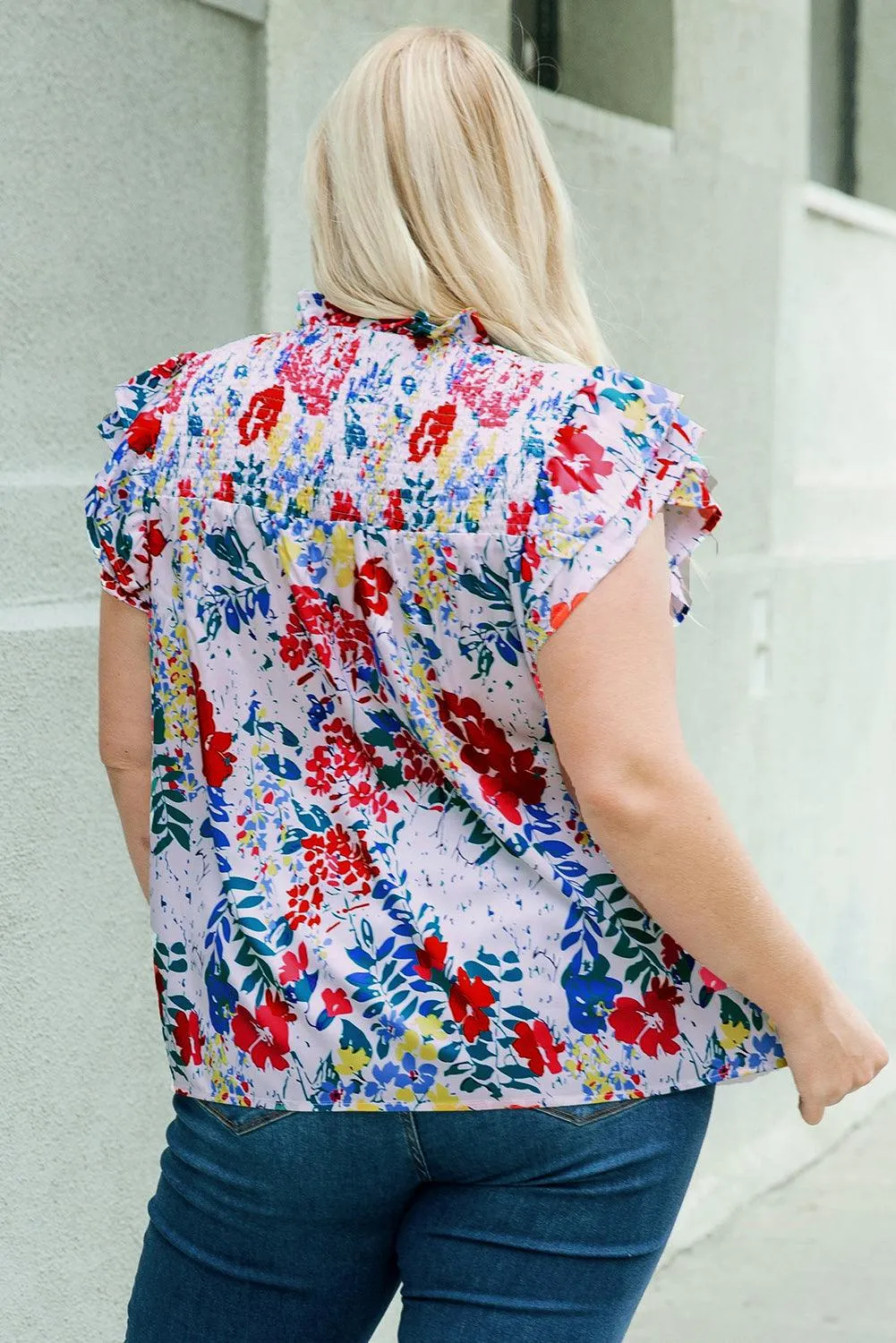 Hazel Blues® | Floral Smocked Flutter Sleeve Blouse