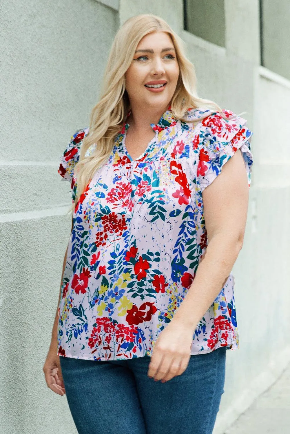 Hazel Blues® | Floral Smocked Flutter Sleeve Blouse